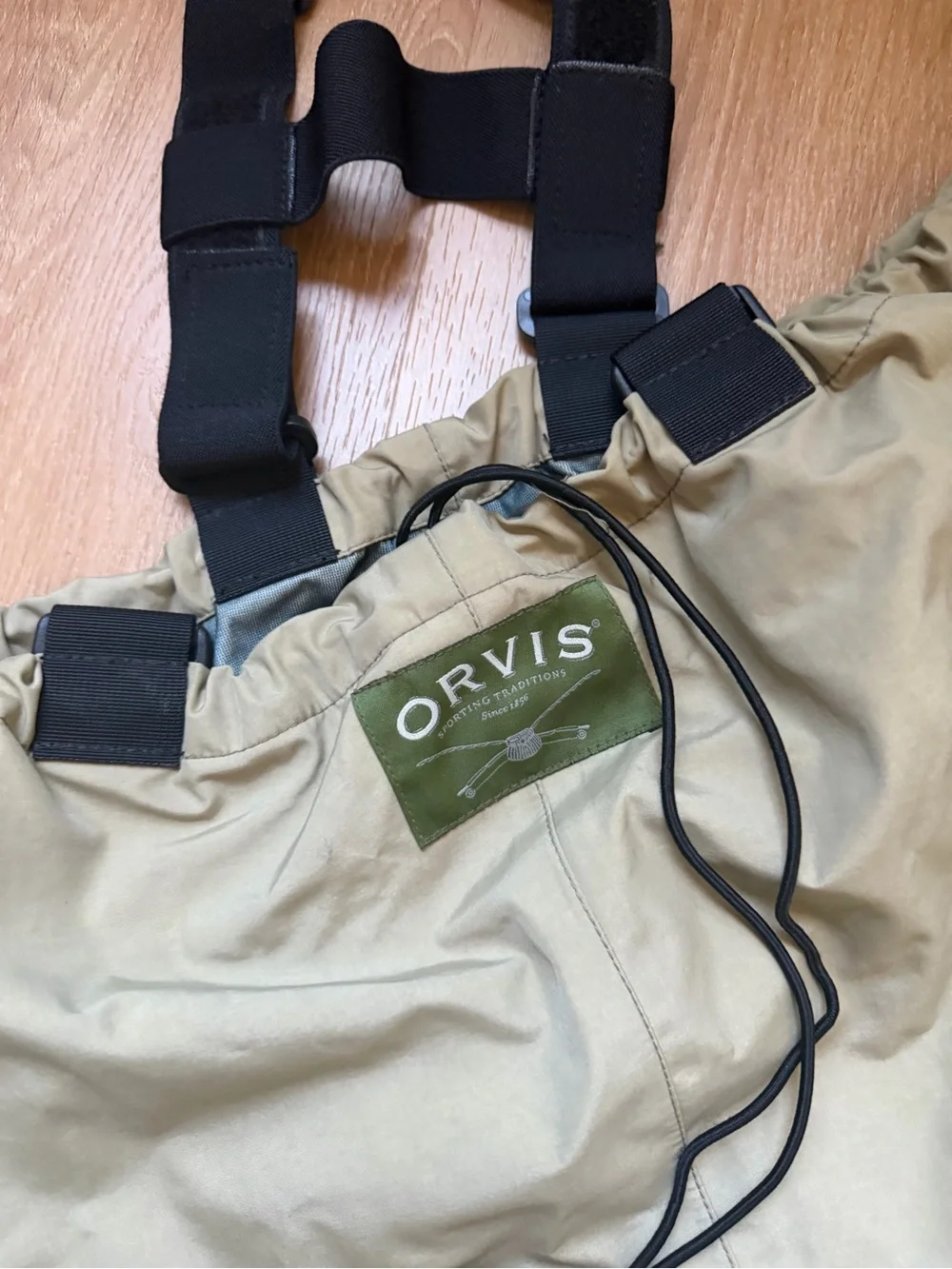Orvis Tan and Black Chest Waders with Built-In Sock Boots